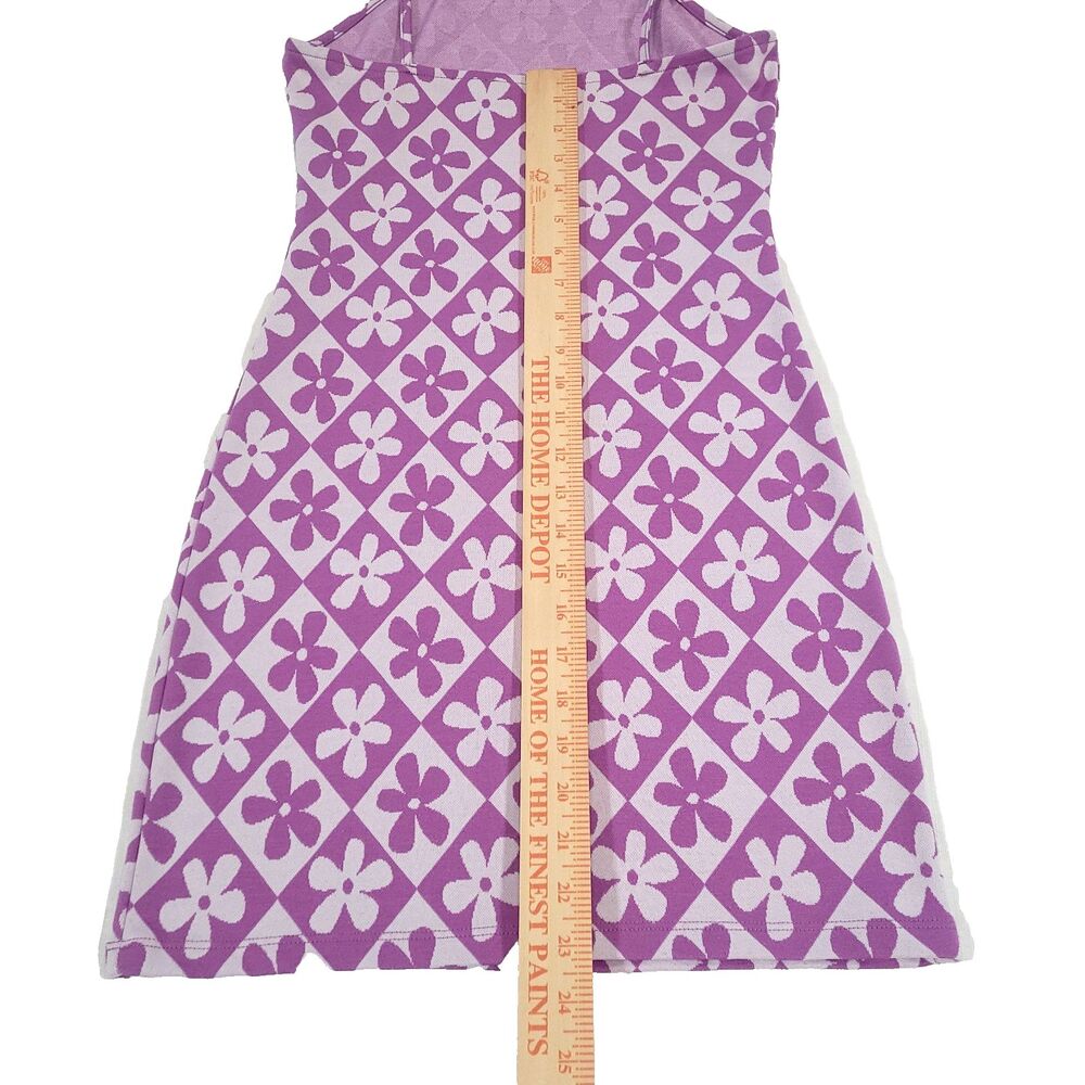 Forever 21 Retro Daisy Y2K halter Dress M Checkerboard Purple mod flower power - Picture 11 of 11